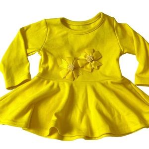 Bright yellow long sleeve top size 12-18 months 2 hair bows